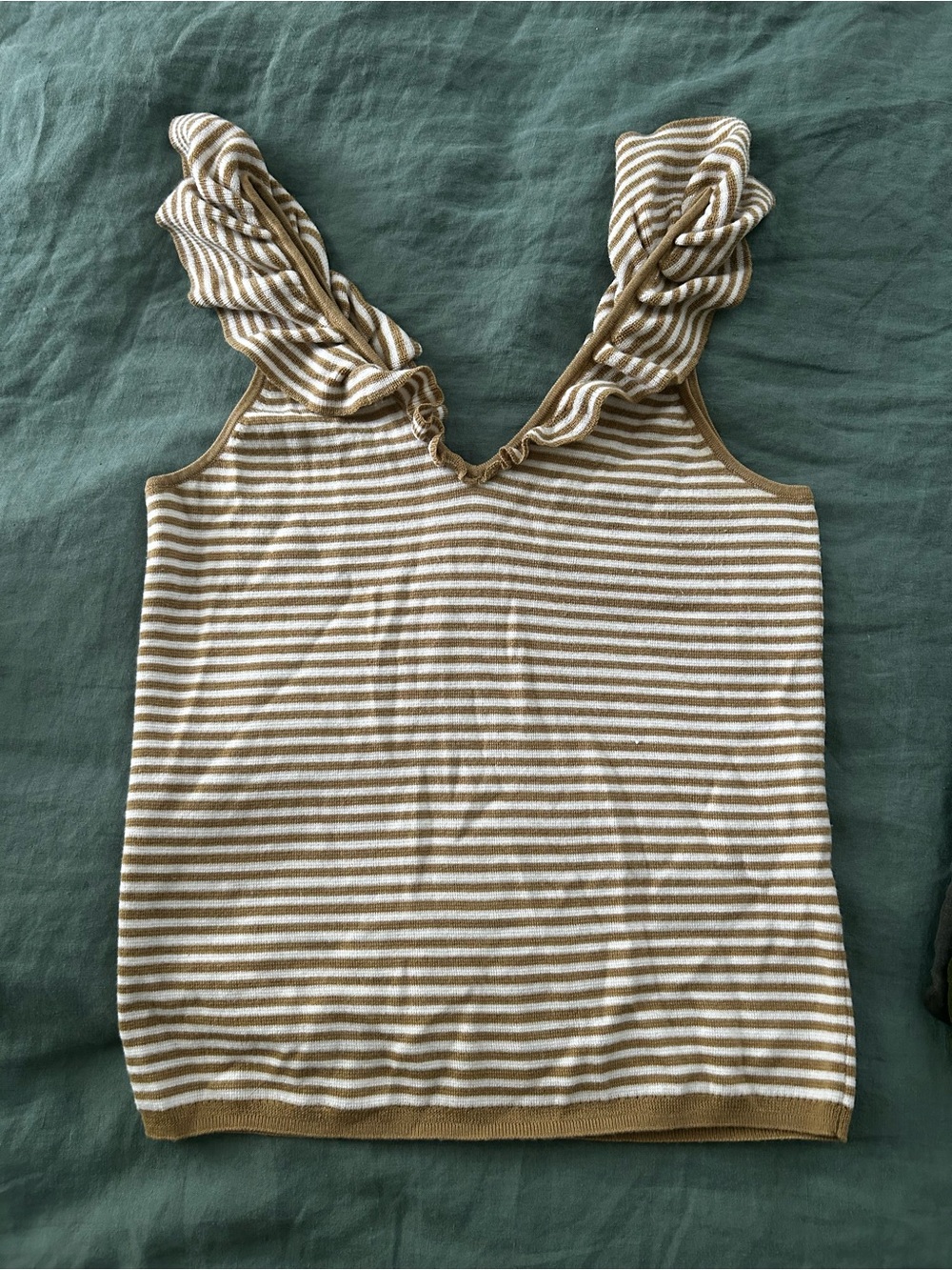 Madewell Striped Ruffle Strap Tank - Cream & Tan